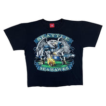 Load image into Gallery viewer, NFL Seattle Seahawks Football Mascot Spellout Graphic Black T-Shirt
