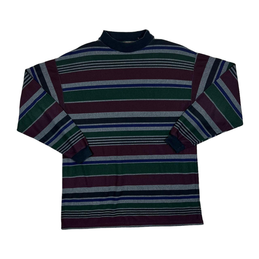 Vintage RIVER ISLAND Colour Block Multi Striped Mock High Neck Long Sleeve T-Shirt