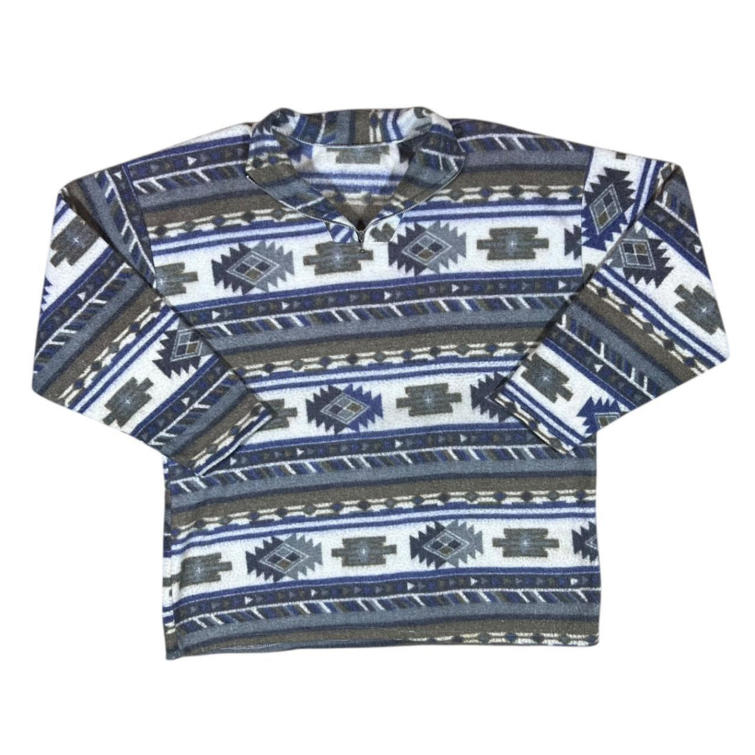 Vintage Aztec Crazy Patterned 1/4 Zip Pullover Fleece Sweatshirt