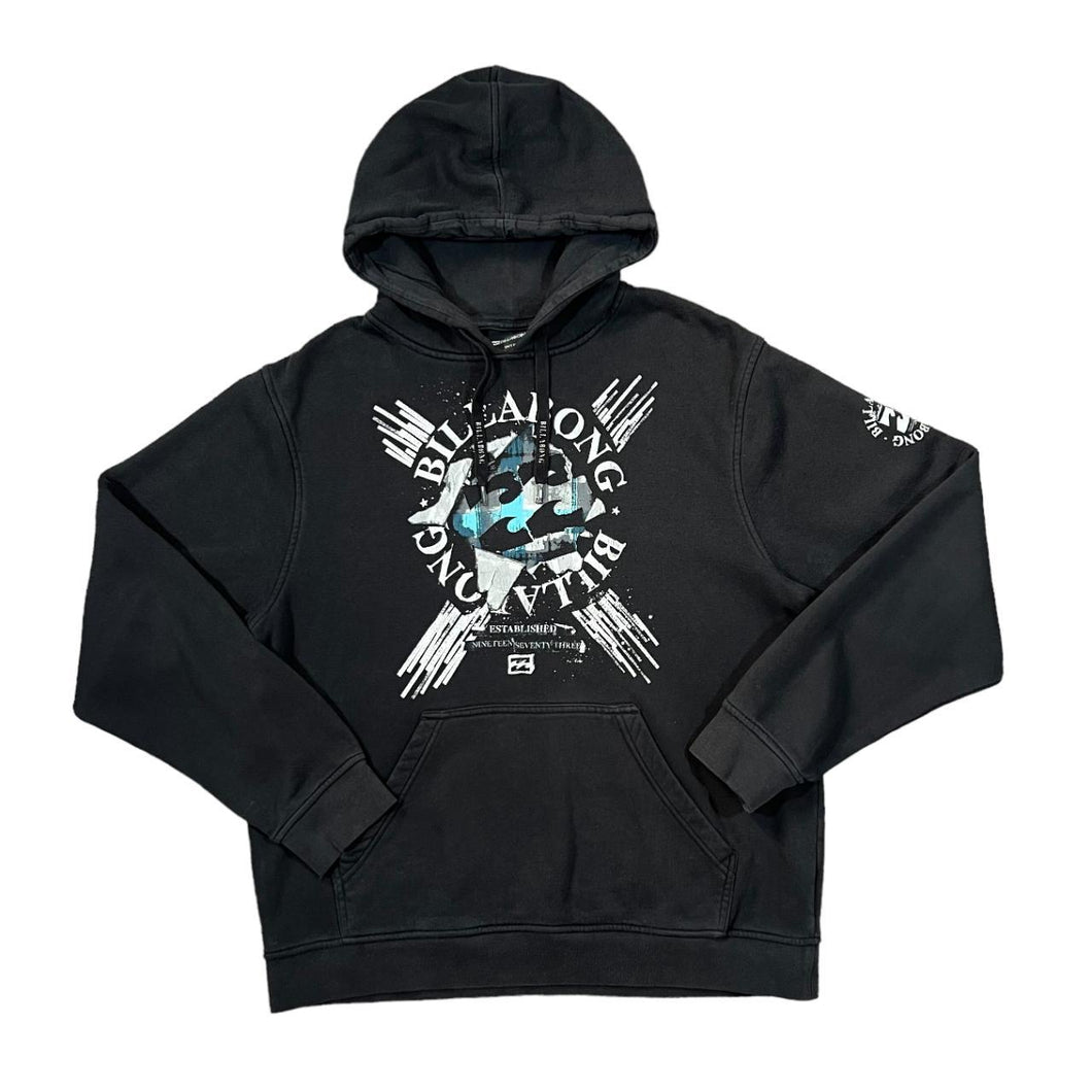 BILLABONG Surfer Skater Logo Spellout Graphic Black Pullover Hoodie