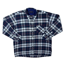 Load image into Gallery viewer, Vintage Vesta Blue White Red Plaid Check Long Sleeve Flannel Shirt
