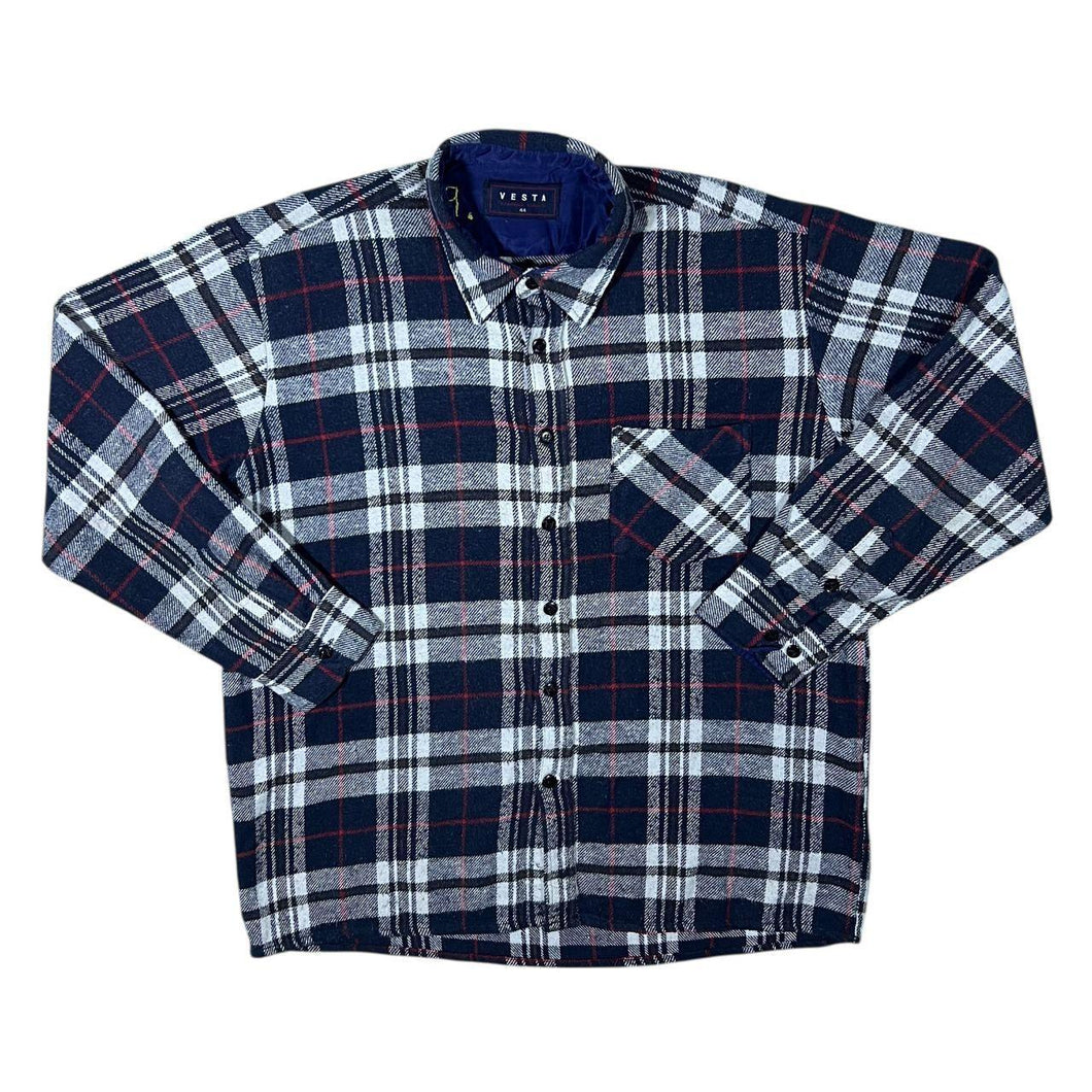 Vintage Vesta Blue White Red Plaid Check Long Sleeve Flannel Shirt