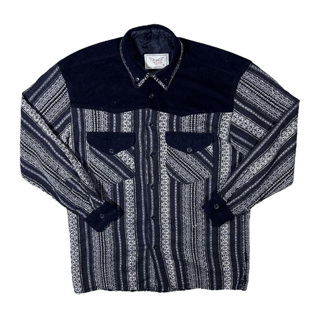 Vintage M.Zeki Golhan Black White Patterned Long Sleeve Flannel Shirt