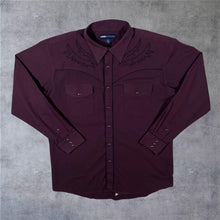 Load image into Gallery viewer, Vintage MWG Apparel Embroidered Pattern Cowboy Western Burgundy Long Sleeve Popper Shirt
