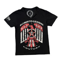 Load image into Gallery viewer, ROBERTO GEISSIN COUTURE Gothic Y2K Style Spellout Graphic V-Neck T-Shirt
