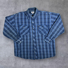 Load image into Gallery viewer, Early 00's Dickies Blue Plaid Check Long Sleeve Popper Flannel Shirt
