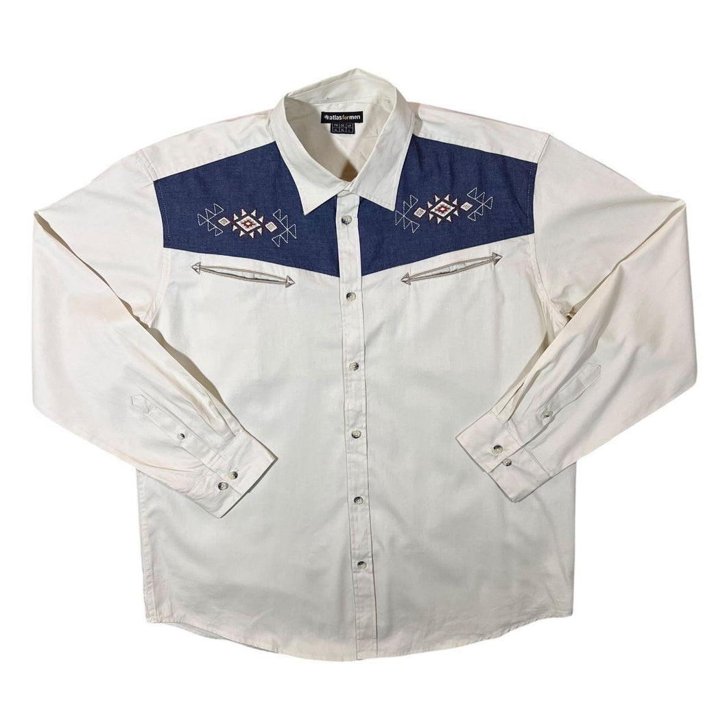Atlas For Men Aztec Cowboy Western Panel Cream Cotton Long Sleeve Shirt