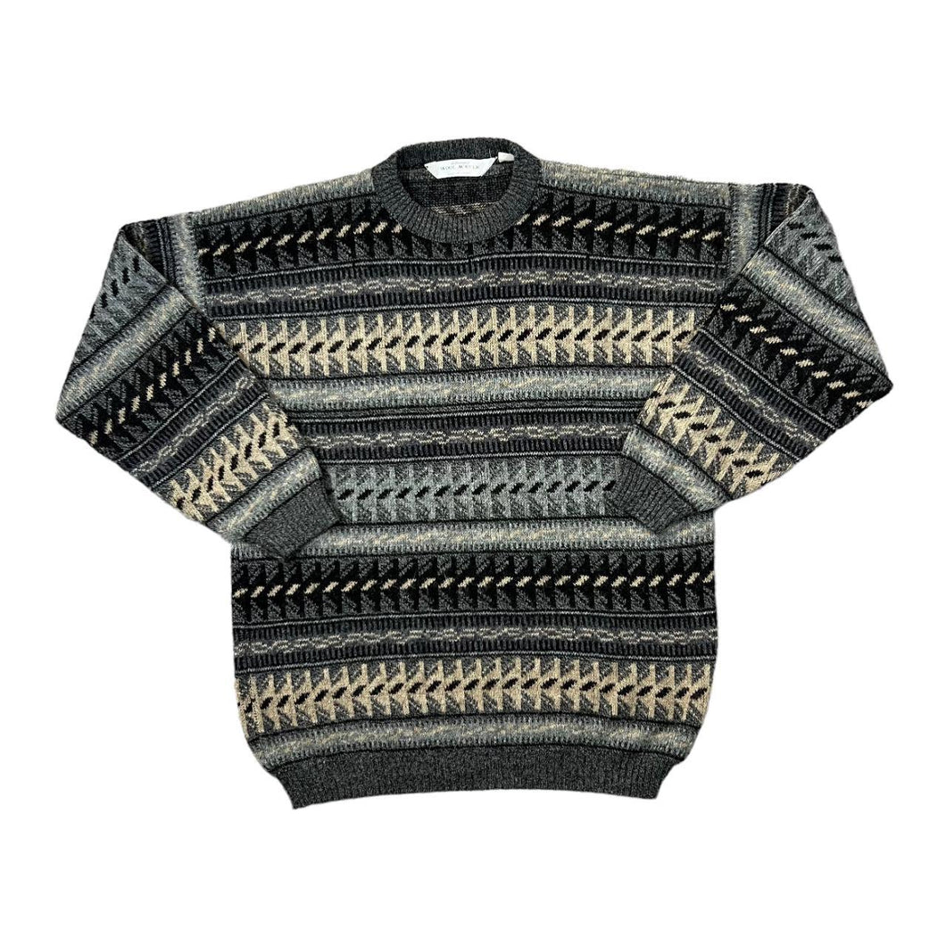 Vintage 90's ST BERNARD Made In France Acrylic Wool Blend Grandad Patterned Knit Sweater Jumper
