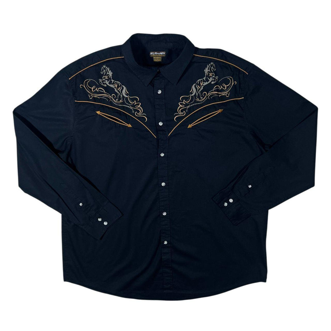 Atlas For Men Cowboy Western Black Brown Cotton Long Sleeve Shirt