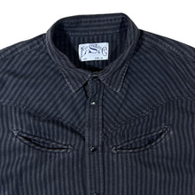 Load image into Gallery viewer, Vintage Levi Strauss &amp; Co Levi&#39;s Embroidered Black Grey Striped Long sleeve Popper Shirt
