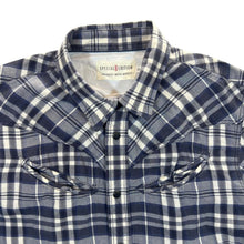Load image into Gallery viewer, Levi&#39;s Special Edition Western Blue Grey Check Popper Button Long Sleeve Shirt
