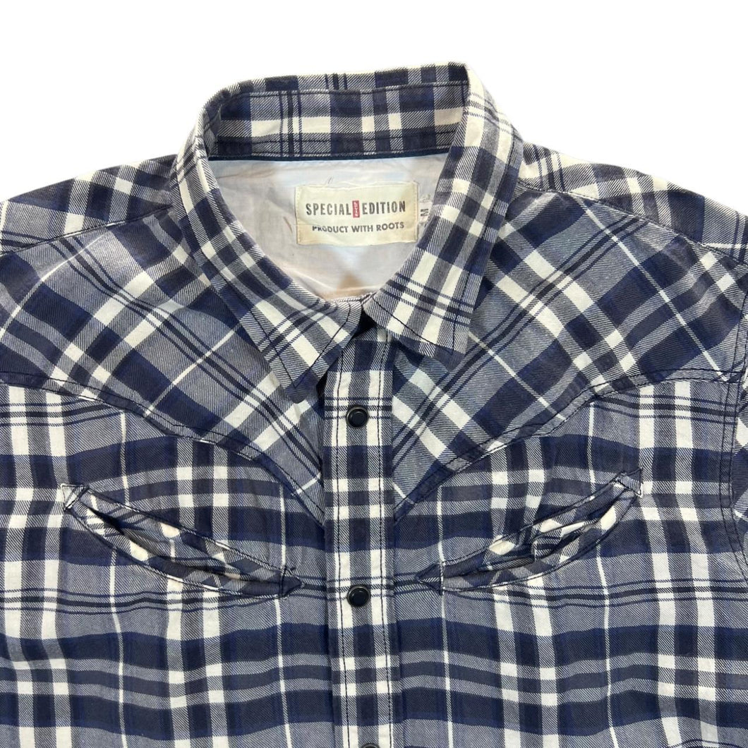 Levi's Special Edition Western Blue Grey Check Popper Button Long Sleeve Shirt