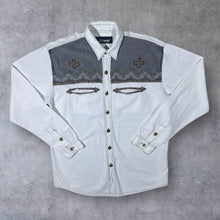 Load image into Gallery viewer, Vintage Canvas Cowboy Western Embroidered White Grey Cotton Long Sleeve Shirt
