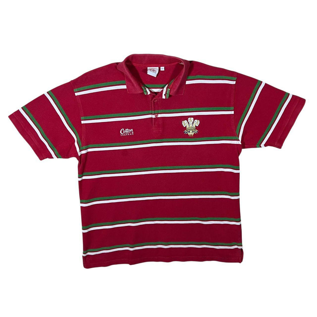 Cotton Traders Wales Rugby Union Striped Red Short Sleeve Rugby Polo Shirt