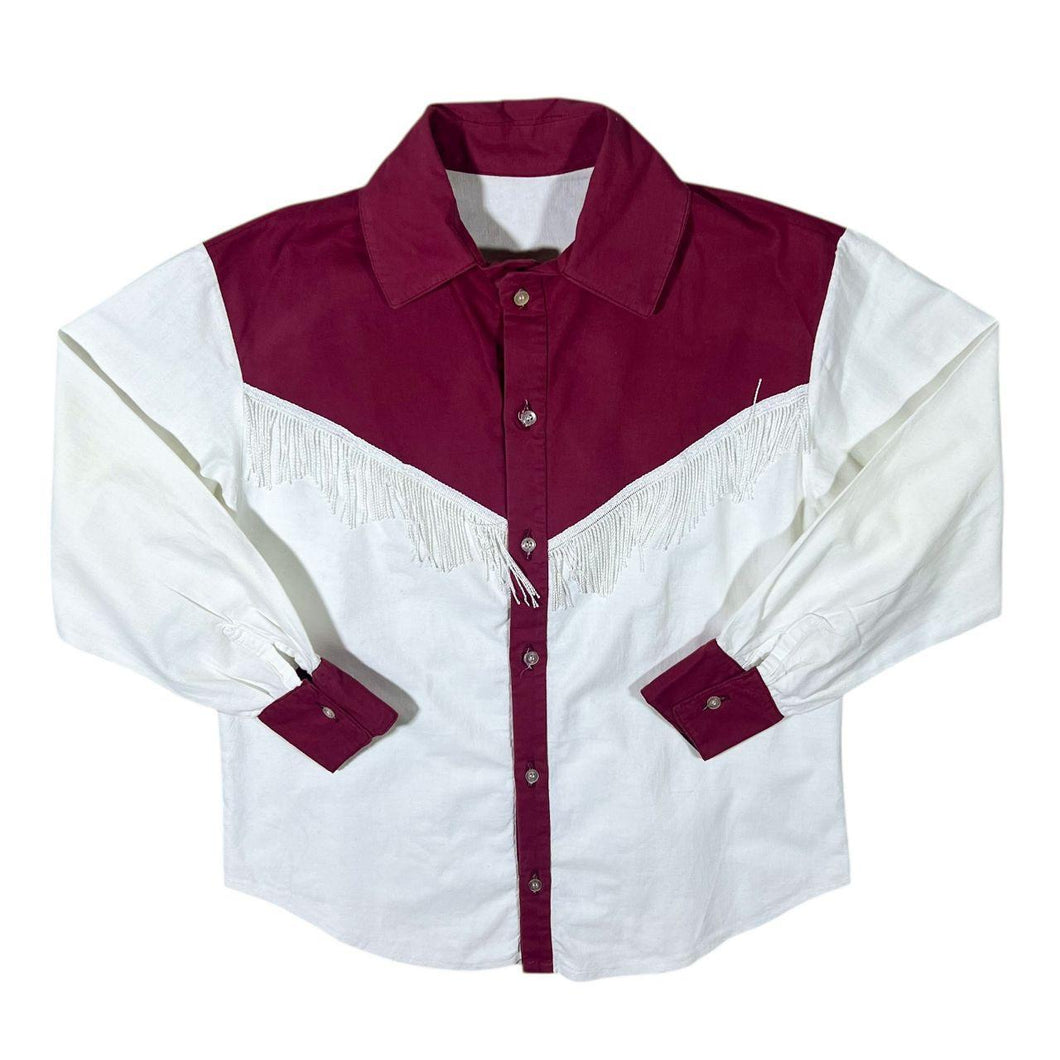 Cowboy Western Style Tasselled Burgundy Red White Long Sleeve Shirt