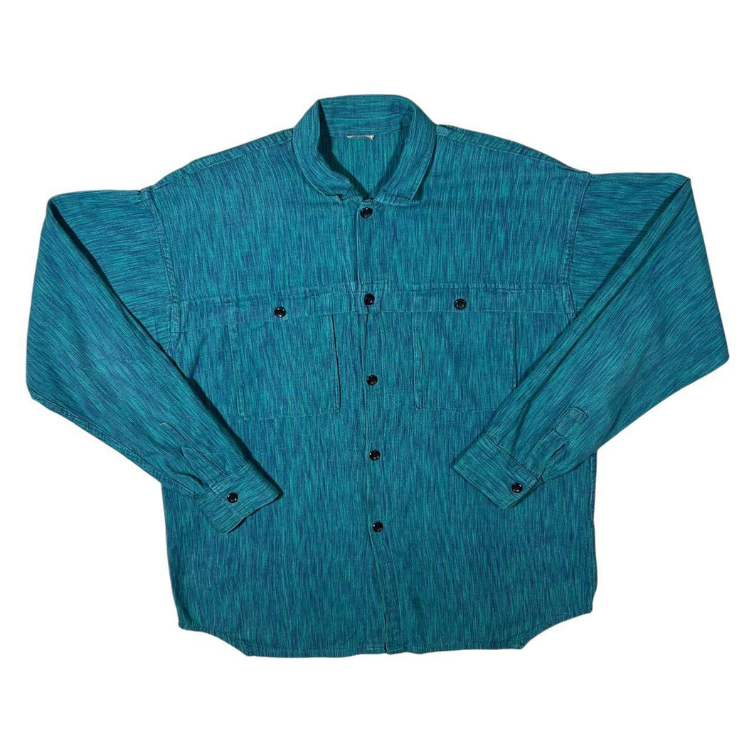 Vintage 90's Teal Navy Blue Mix Long Sleeve Flannel Shirt