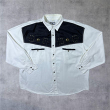 Load image into Gallery viewer, Vintage John Baner Cowboy Western Lace Panel White Cotton Long Sleeve Popper Shirt
