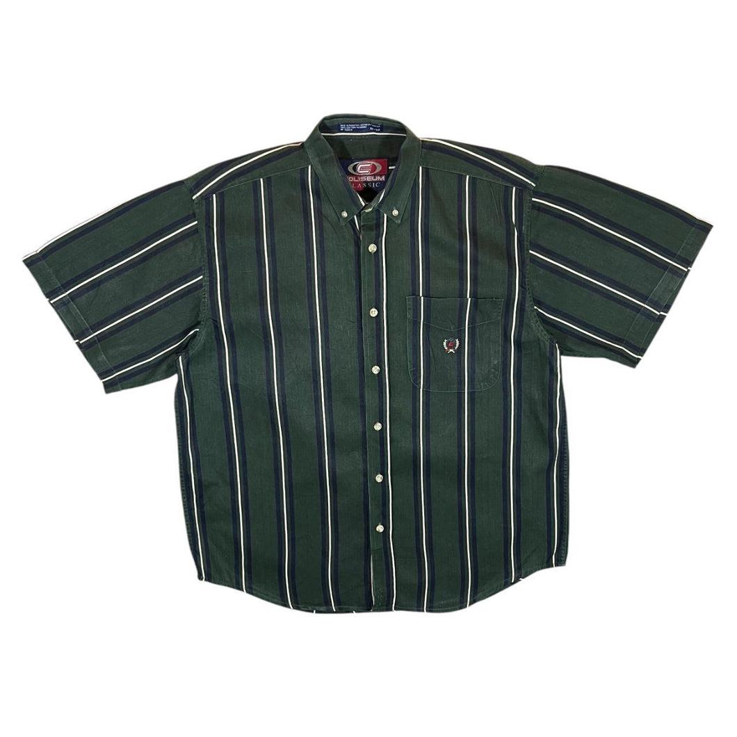 Vintage COLISEUM CLASSIC Multi Striped Green Short Sleeve Cotton Button-Up Shirt