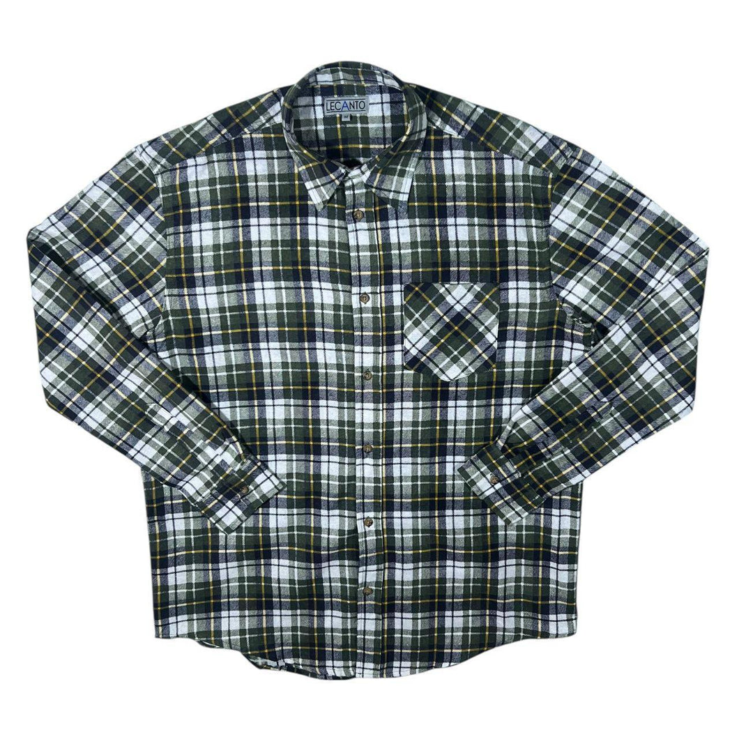 Vintage Lecanto Black Khaki Yellow Plaid Check Long Sleeve Button-Up Flannel Shirt