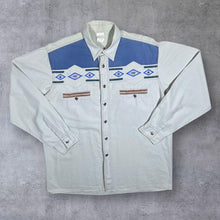 Load image into Gallery viewer, Vintage Cowboy Western Embroidered Aztec Native Cream Blue Cotton Long Sleeve Shirt
