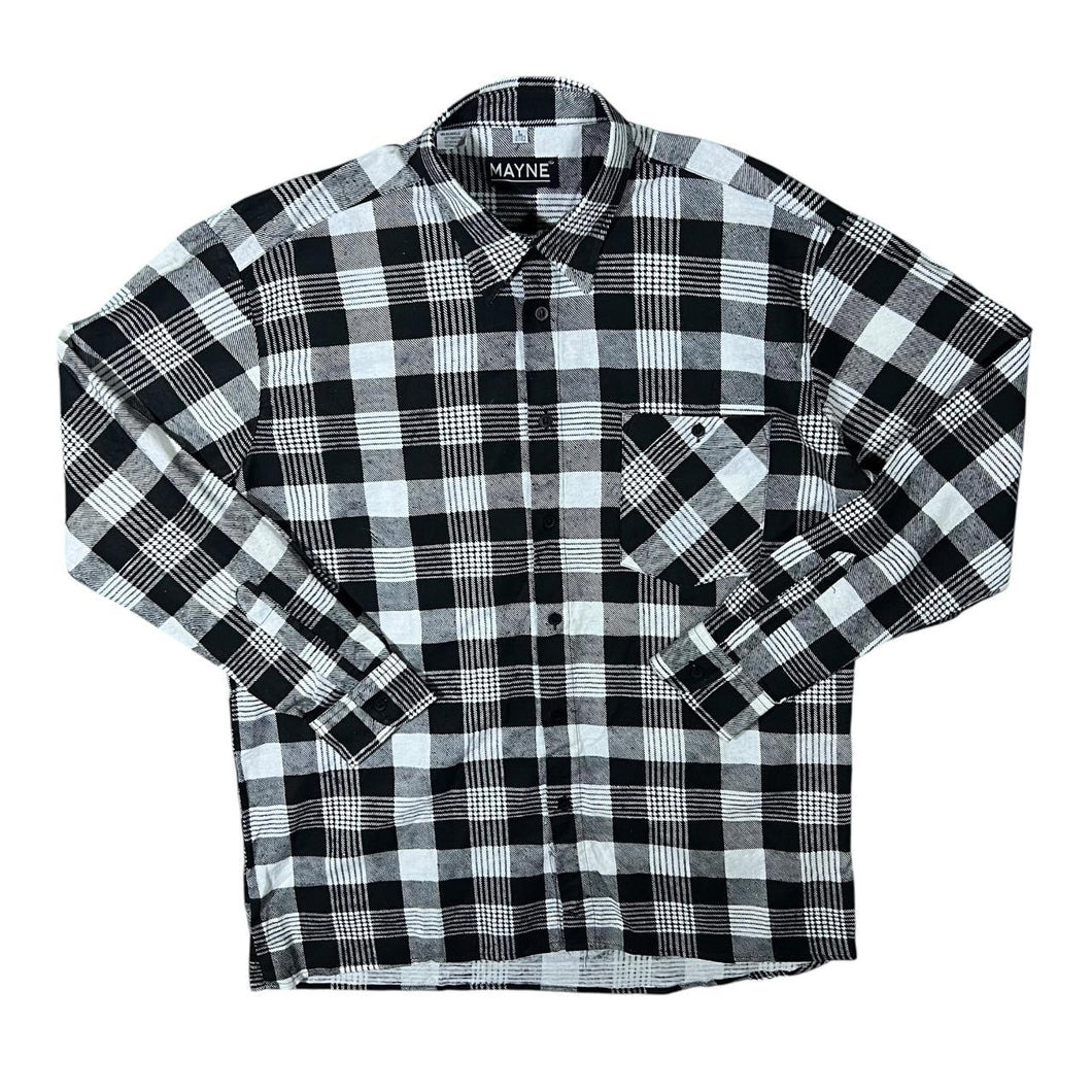 Vintage Mayne Black White Plaid Check Long Sleeve Cotton Flannel Shirt