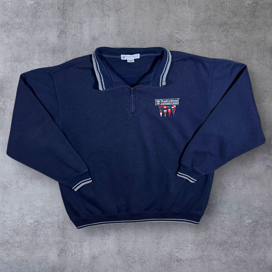 Vintage Royal Caribbean Embroidered Logo Navy Blue 1/4 Zip Pullover Sweatshirt