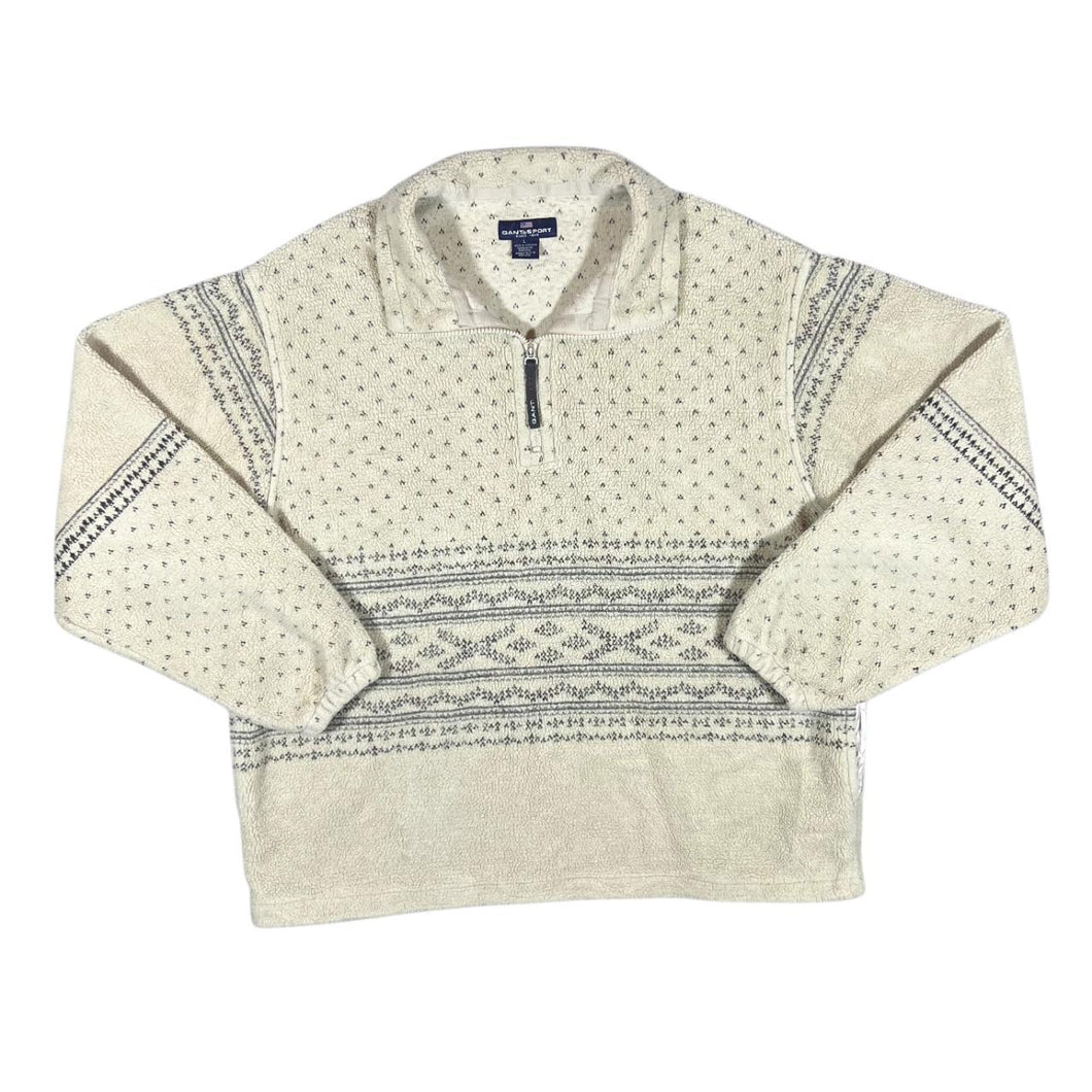 GANT SPORT Patterned Cream Deep Pile 1/4 Zip Pullover Fleece Sweatshirt