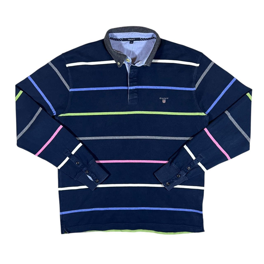 GANT Classic Mini Logo Multi Colour Striped Long Sleeve Rugby Polo Shirt