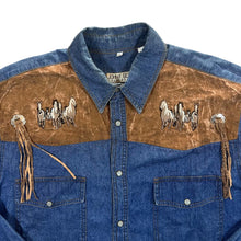 Load image into Gallery viewer, Vintage John F. Gee Cowboy Western Horse Blue Denim Cotton Long Sleeve Shirt
