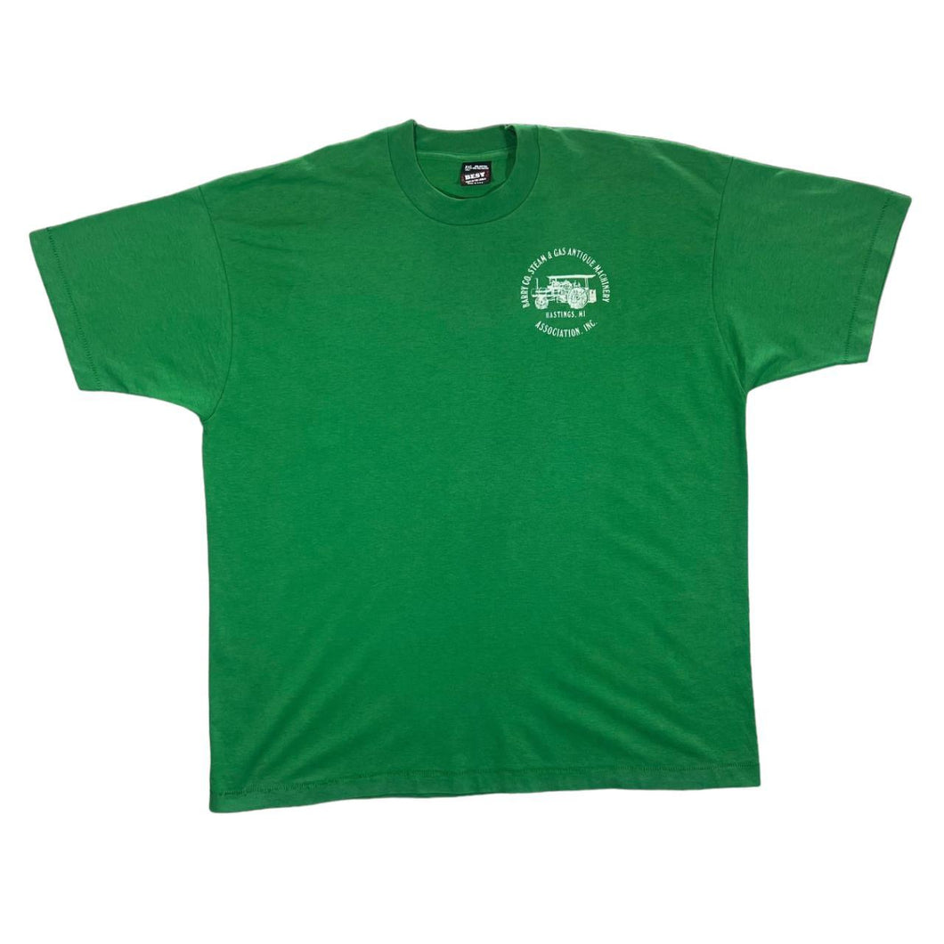 Vintage 90's STEAM & GAS ANTIQUE MACHINERY Souvenir Graphic Green Single Stitch T-Shirt