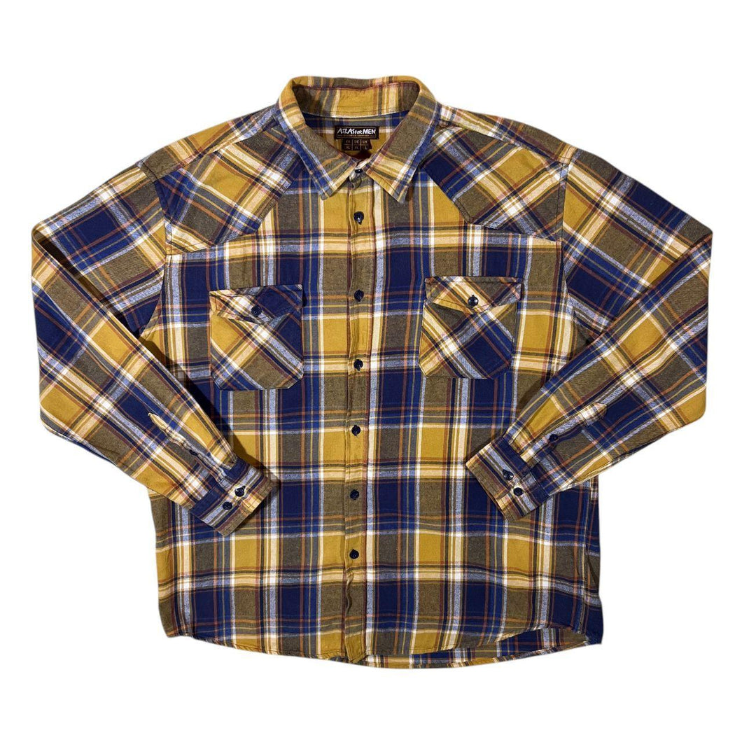 Atlas For Men Western Style Plaid Check Long Sleeve Cotton Flannel Shirt