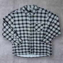 Load image into Gallery viewer, Vintage Black Grey White Grunge Plaid Check Long Sleeve Cotton Flannel Shirt
