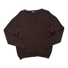 Load image into Gallery viewer, POLO RALPH LAUREN Pima Cotton Embroidered Mini Logo V-Neck Brown Knit Sweater Jumper
