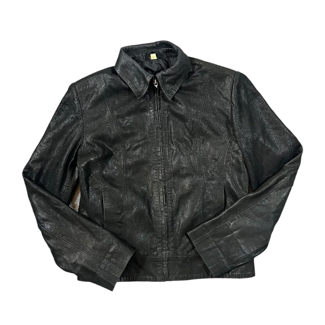 Vintage Genuine Real Soft Black Zip Leather Bomber Jacket