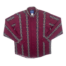 Load image into Gallery viewer, Vintage Wrangler Cowboy Western Patterned Burgundy Popper Long Sleeve Cotton Shirt
