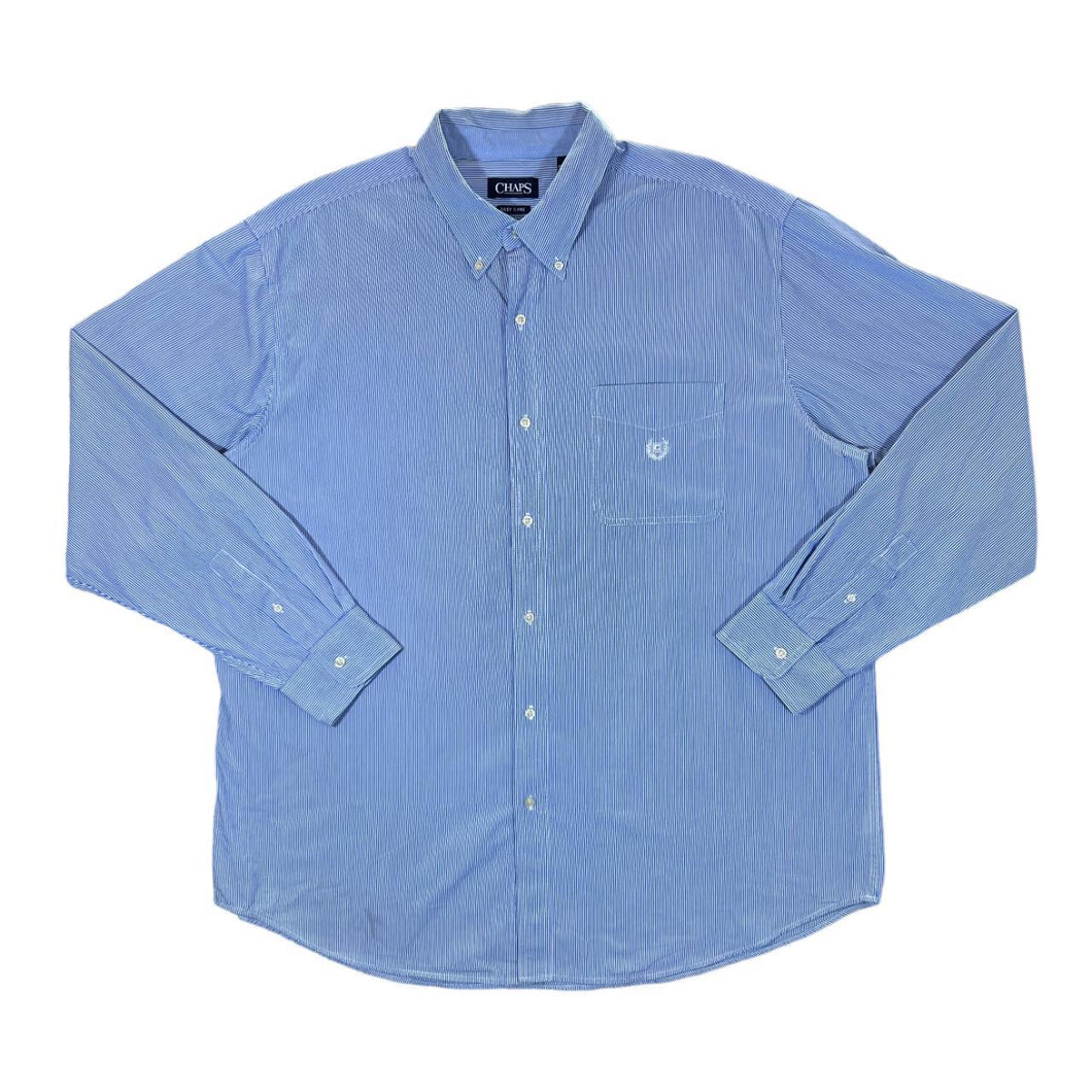 Early 00's CHAPS Embroidered Mini Crest Logo Striped Long Sleeve Button-Up Cotton Shirt