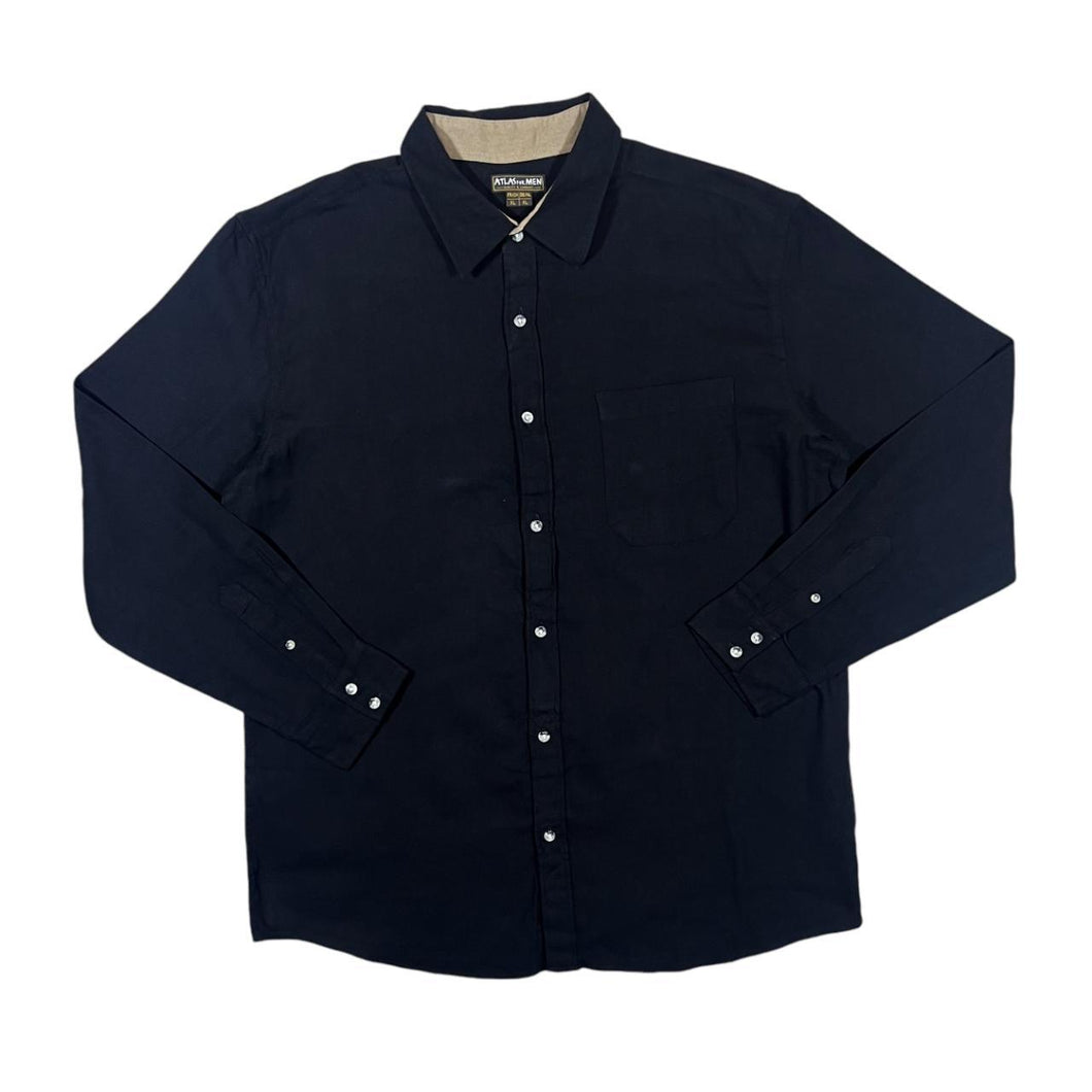 ATLAS FOR MEN Classic Black Flannel Cotton Long Sleeve Shirt
