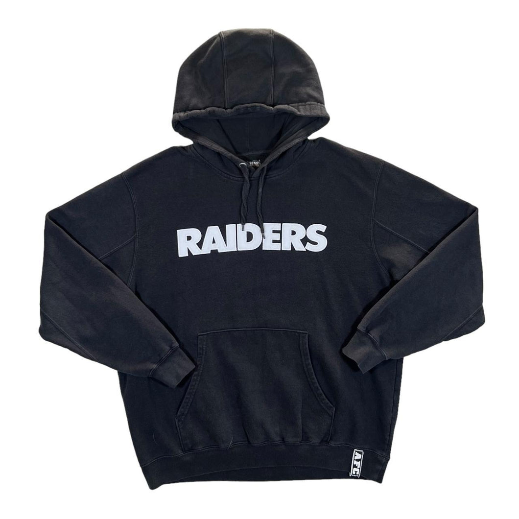 NFL Team Apparel LA RAIDERS Embroidered Football Spellout Black Pullover Hoodie