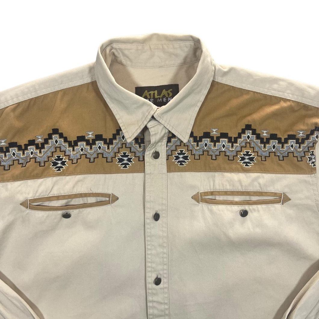 Atlas For Men Cowboy Western Embroidered Aztec Patterned Long Sleeve Shirt