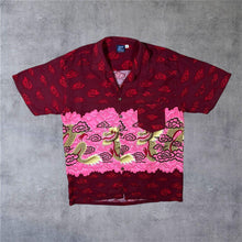 Load image into Gallery viewer, Vintage Blue Wave Goth Y2K Traditional Dragon Red Rayon Open Collar Shirt

