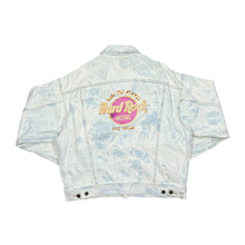 Load image into Gallery viewer, Vintage 90&#39;s HARD ROCK HOTEL &quot;Las Vegas&quot; Hard Rock Cafe Embroidered Bleach Tie Dye Denim Trucker Jacket
