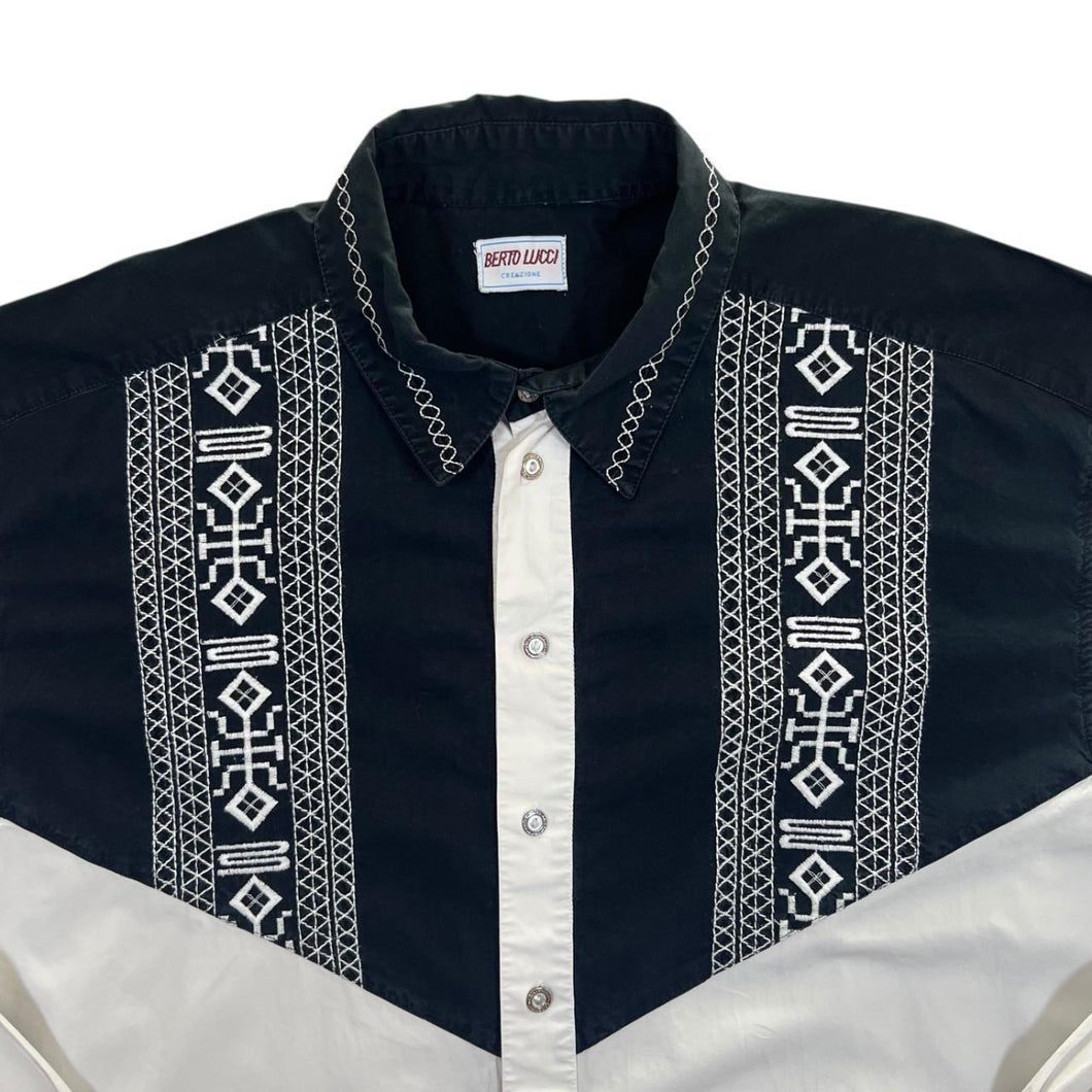 Vintage Berto Lucci Embroidered Western Style Cotton Long Sleeve Shirt