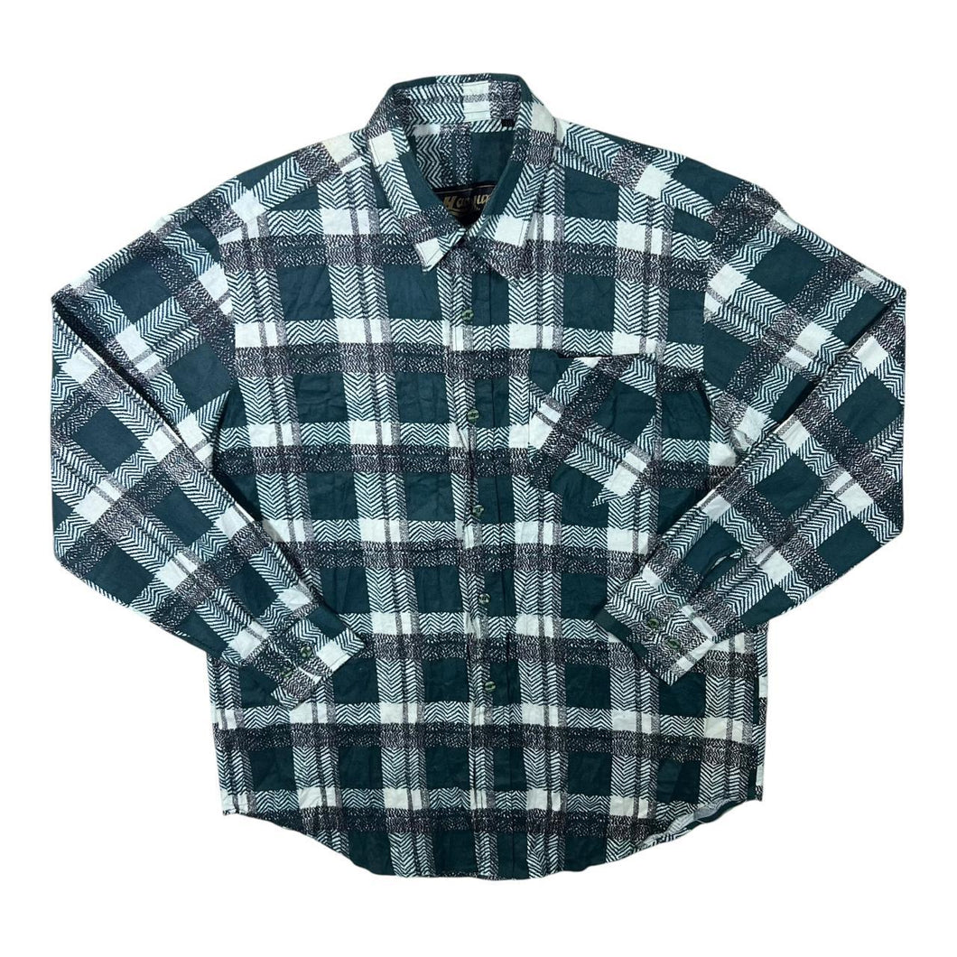 Vintage Haoyun Green Black White Plaid Check Long Sleeve Cotton Flannel Shirt