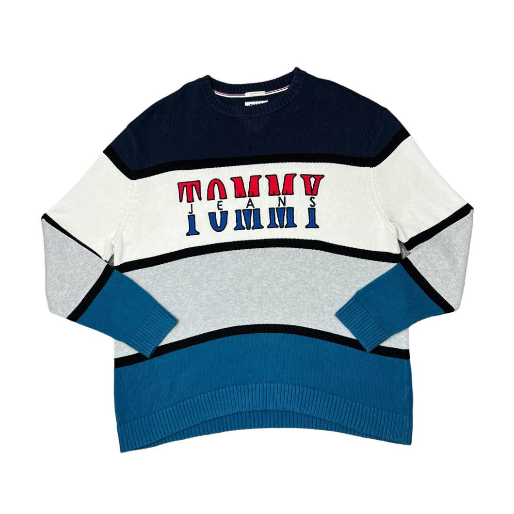 TOMMY JEANS Tommy Hilfiger Big Spellout Colour Block Knit Crewneck Sweater Jumper