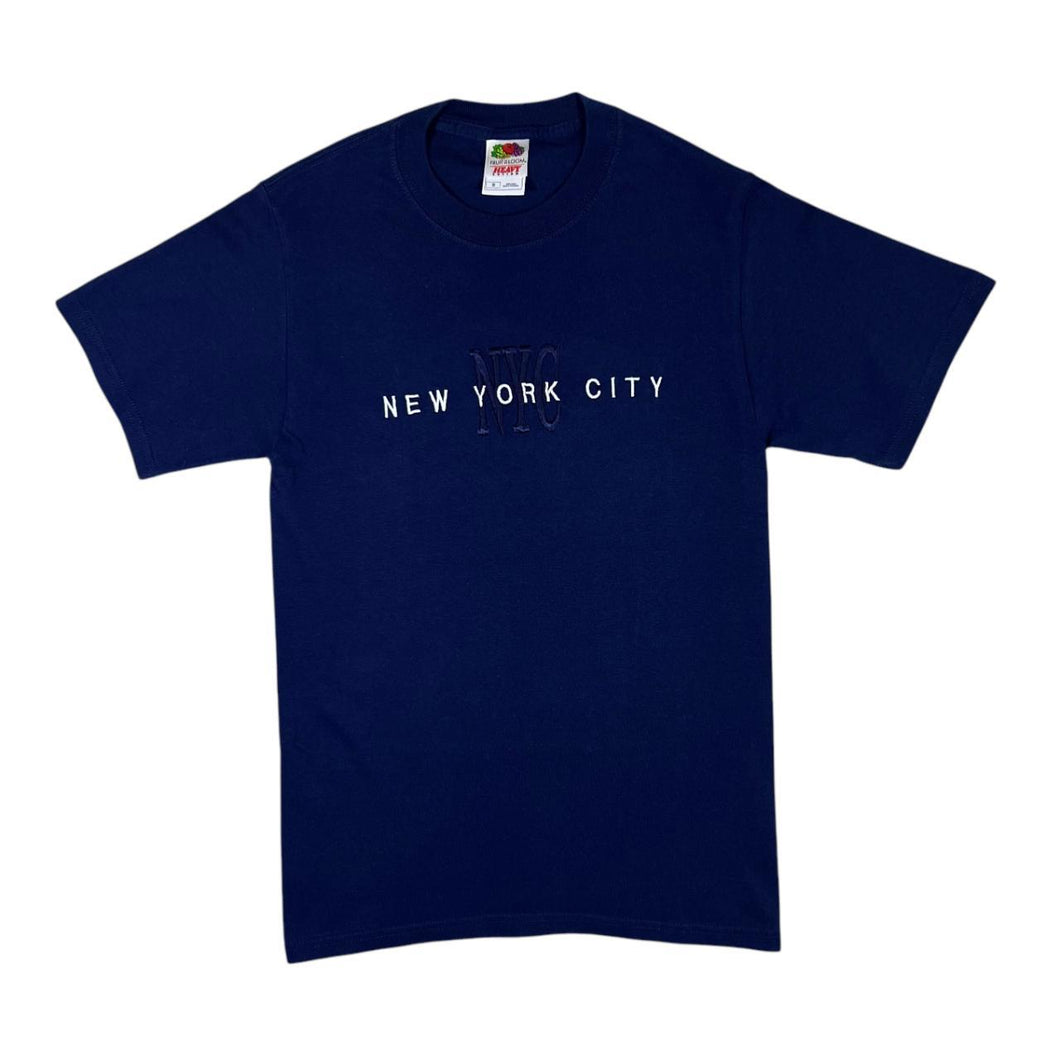 Early 00's NEW YORK CITY NYC Embroidered Souvenir Spellout Navy Blue T-Shirt