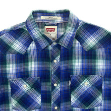 Load image into Gallery viewer, Levi&#39;s &quot;Modern Fit&quot; Western Blue Check Popper Button Long Sleeve Flannel Shirt

