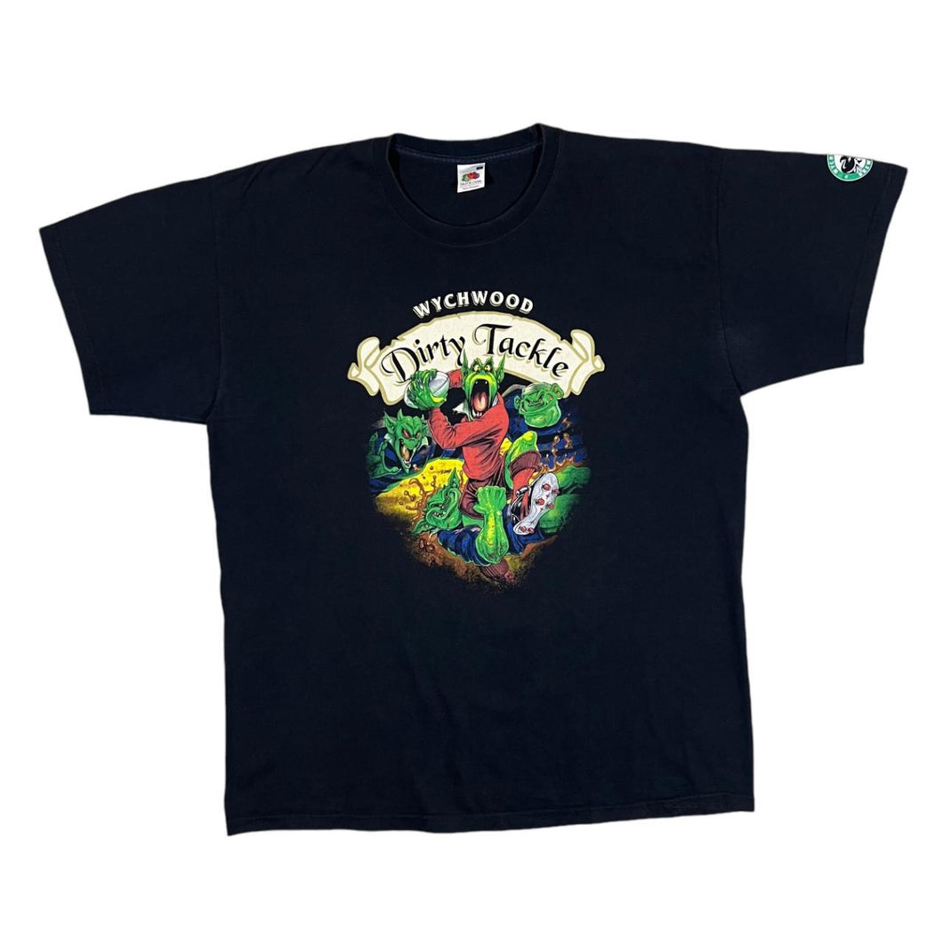 DIRTY TACKLE Wychwood Brewery Beer Spellout Graphic Black T-Shirt