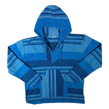 Load image into Gallery viewer, Vintage Hippy Patchwork Blue Striped Hooded Pullover Smock Hoodie
