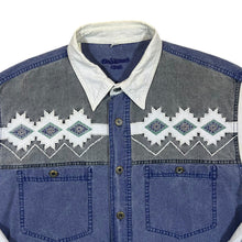 Load image into Gallery viewer, Vintage Designer&#39;s Club Cowboy Western Aztec Patterned Blue Denim Long Sleeve Shirt
