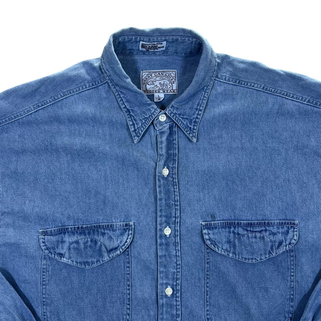 Vintage 90's Great Canadian Rugged Wear Blue Denim Long Sleeve Shirt